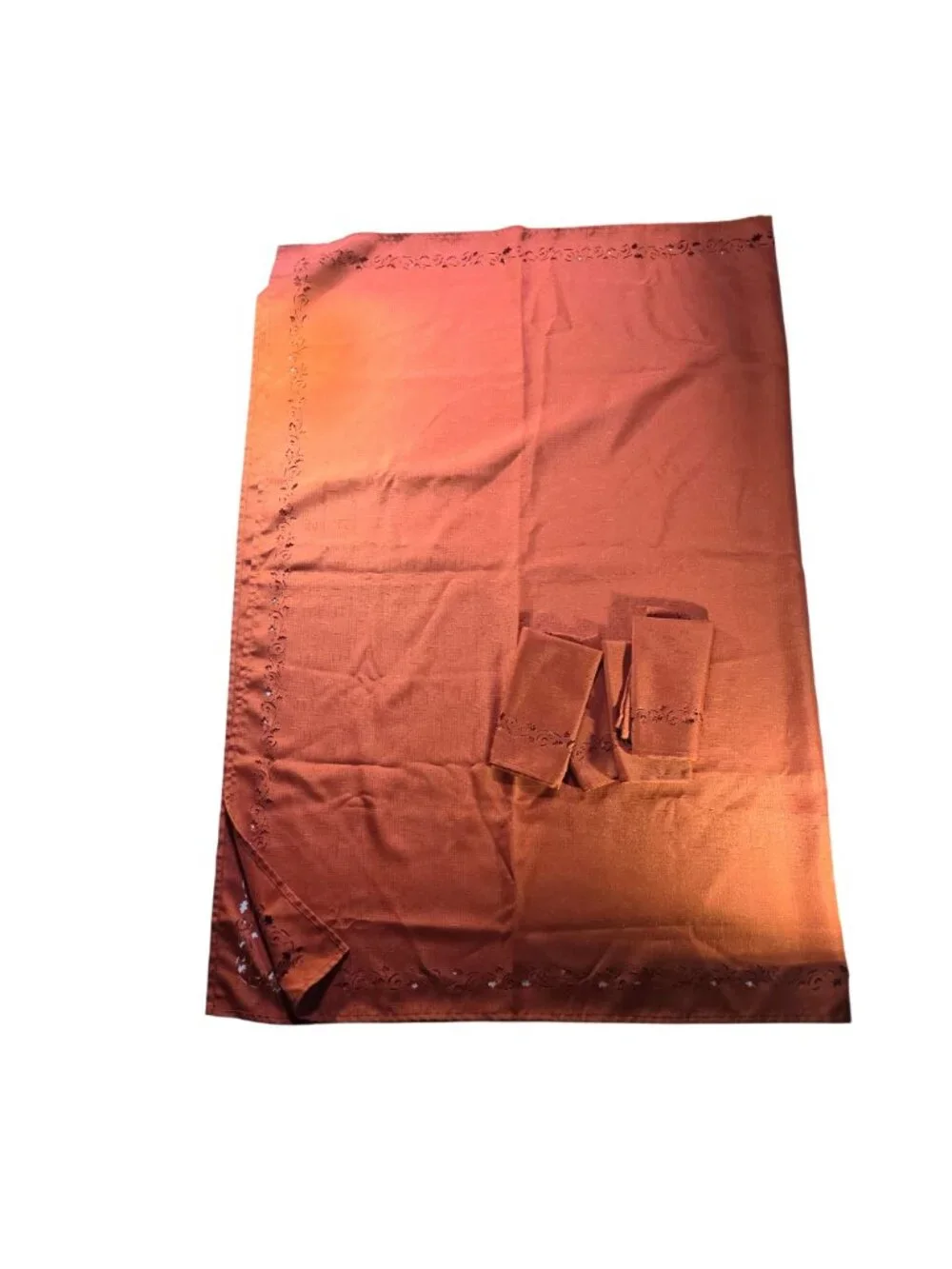Thanksgiving Tablecloth Napkin Set cutwork leaf orange autumn holiday linens